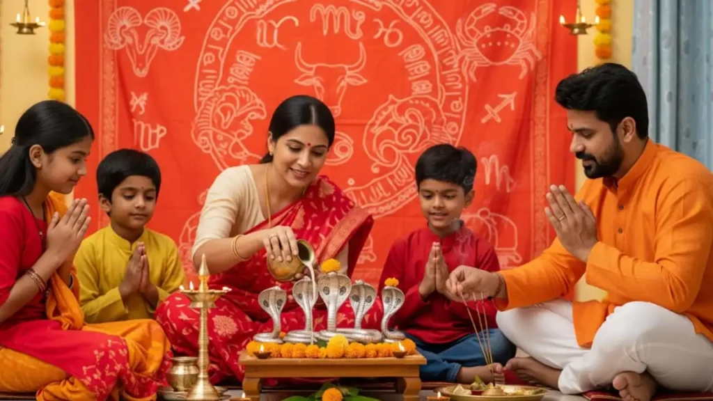 Zodiac Signs Lucky on Nag Panchami – Hindu festival celebration illustration