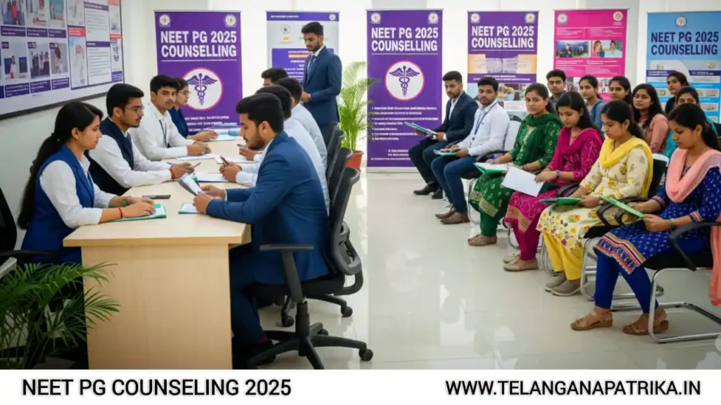 neet pg 2025 counselling schedule - Medical students attending NEET PG 2025 counselling session with documents