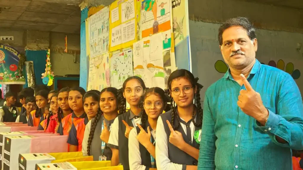 School students casting mock election votes
