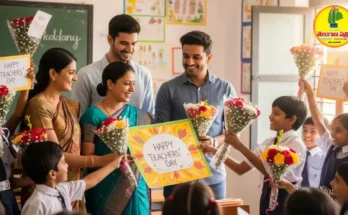 Teachers Day 2025 – Students honoring teachers on September 5 with flowers and cultural programs in India