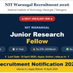 NIT Warangal Jobs 2026 Telangana – Junior Research Fellow, 01 Post, Salary Rs.37K–42K, Apply Online Before 10 April 2026
