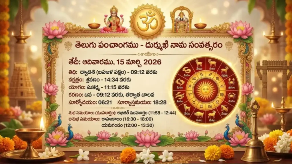 Telangana Panchangam March 15 2026 Ekadasi Sravanamu Today Tithi Nakshatra Telugu