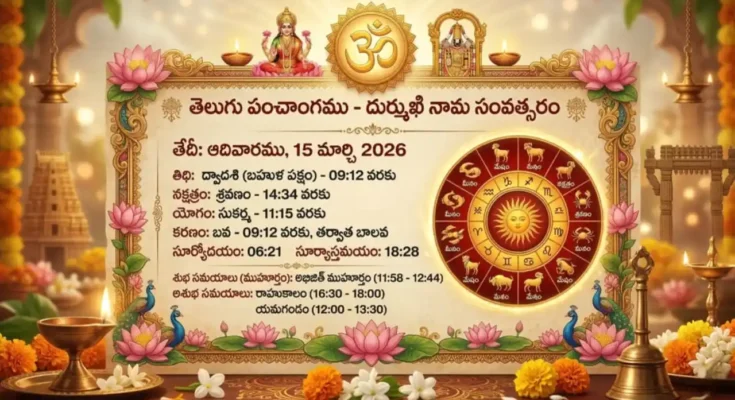 Telangana Panchangam March 15 2026 Ekadasi Sravanamu Today Tithi Nakshatra Telugu