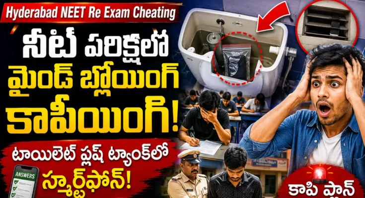 Hyderabad NEET Re-Exam Cheating case student smartphone seized in toilet flush.