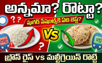 Rice vs Roti for diabetes comparison – brown rice, whole wheat roti, portion control for blood sugar management.