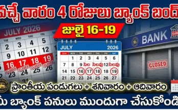 Bank Holidays Next Week July 2026 - 4 days bank holiday from July 16 to 19. Check RBI holiday list for your state.