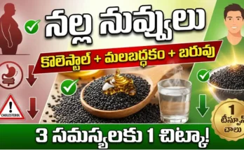 Black sesame seeds in spoon with honey and warm water – natural remedy for weight loss, cholesterol, and constipation.