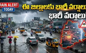 Heavy rainfall alert over Telangana districts with dark clouds and monsoon rain