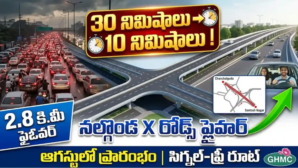 Nalgonda X Roads Flyover 2026 - 2.8 km signal-free corridor from Chanchalguda to Santosh Nagar opening in August.
