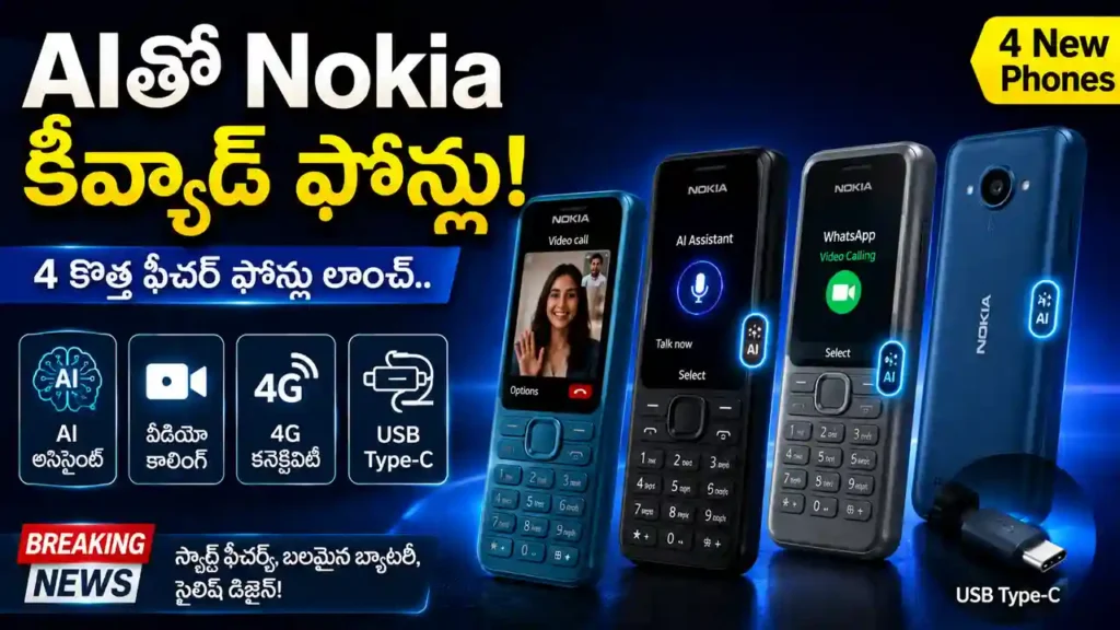 Nokia AI feature phones 2026 with dedicated AI assistant button and 4G support
