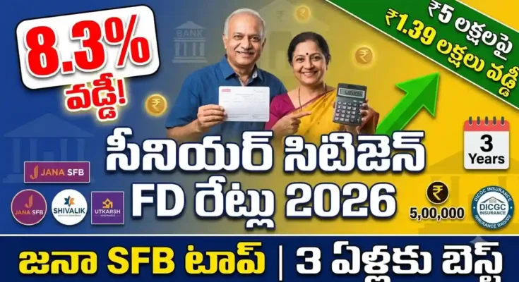 Senior Citizen FD Rates 2026 - Compare 3-year FD interest rates for senior citizens. Jana SFB offers 8.3% on ₹5 lakh deposit.