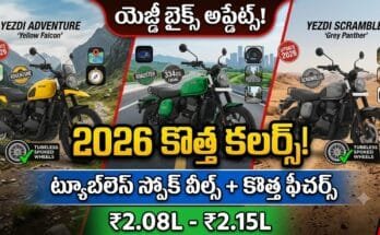 Yezdi Bikes 2026 Updates - New colors like Yellow Falcon, Green Mamba, Grey Panther with tubeless spoke wheels and updated features.