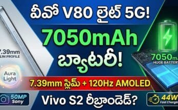 Vivo V80 Lite 5G - Leaked specs include 6.83-inch 120Hz AMOLED, 7050mAh battery, Dimensity 7300e, and 50MP Sony camera.