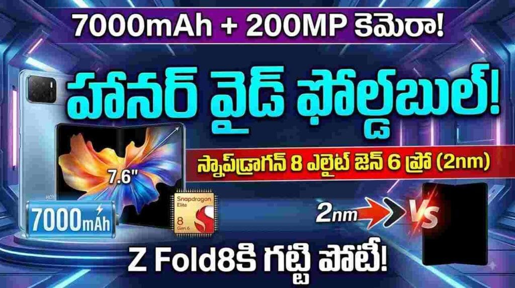 Honor Wide Foldable Smartphone 2026 - Snapdragon 8 Elite Gen 6 Pro, 7000mAh battery, and 200MP camera leaks.