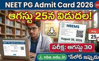 NEET PG Admit Card 2026 download page showing hall ticket on laptop screen with student verifying exam details