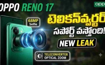 OPPO Reno 17 Teleconverter Support - Concept render of a smartphone with an attached optical teleconverter lens for long-range photography.