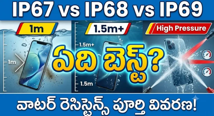 IP67 vs IP68 vs IP69 - Complete guide explaining water resistance ratings, differences, and which one to choose for smartphones.