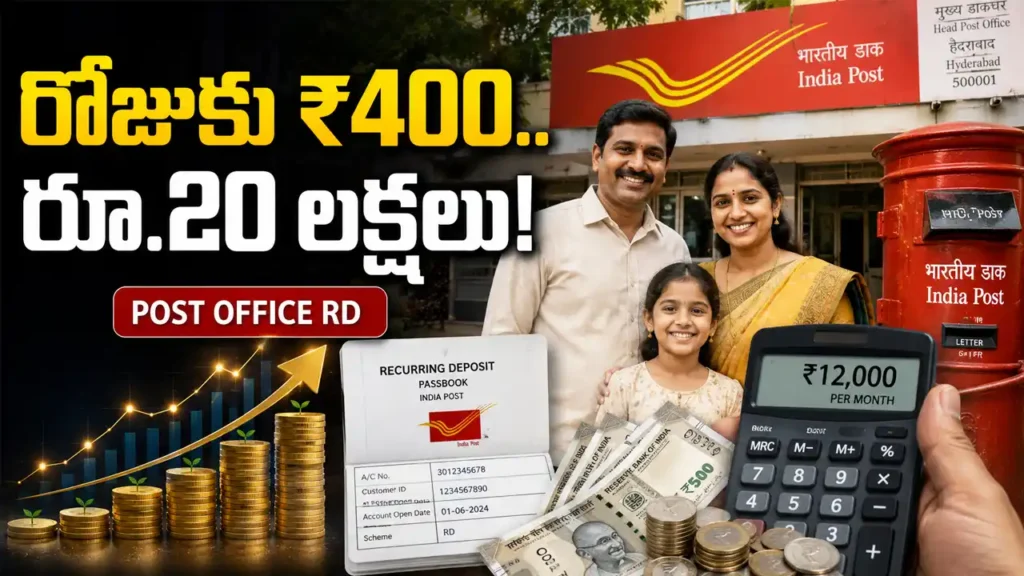 Post Office RD Scheme showing Rs 400 daily savings and Rs 20 lakh long-term corpus