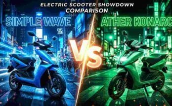 Simple Wave vs Ather Konarc Comparison - 243 km range vs 161 km range, 70L storage vs 31L storage, price and features comparison.