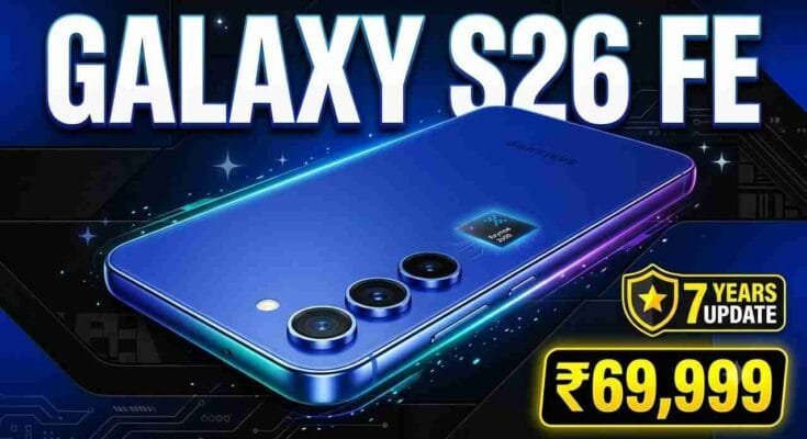 Samsung Galaxy S26 FE Price India - Exynos 2500, 4900mAh battery, 120Hz AMOLED, and 7 years software update.