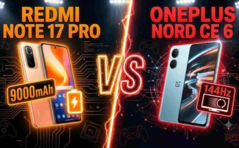 Redmi Note 17 Pro vs OnePlus Nord CE 6 - 9000mAh vs 8000mAh battery, Snapdragon chipsets, and AMOLED display comparison.