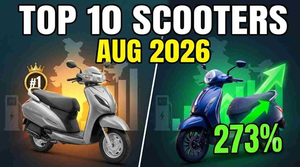 Top 10 Scooters August 2026 India - Honda Activa, TVS Jupiter, Bajaj Chetak EV sales report and market growth.