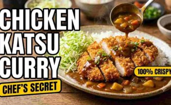 Chicken katsu curry recipe – crispy panko breaded chicken with rich miso curry sauce and rice.