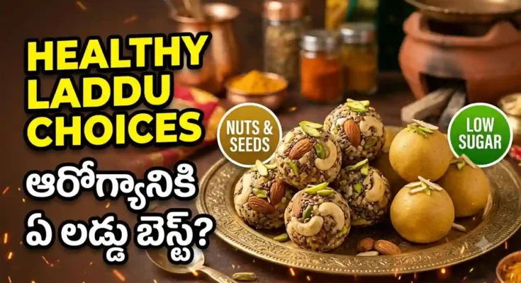Healthy laddu choices – homemade nut, seed, and besan laddus with minimal sugar for a balanced diet.
