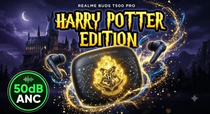 Realme Buds T500 Pro Harry Potter Edition India Launch - 50dB ANC, 56-hour battery, and Hogwarts-themed design.