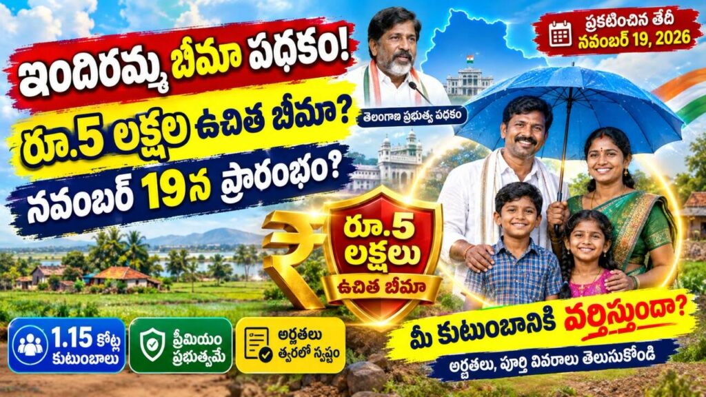 ఇందిరమ్మ బీమా పథకం 2026 : ఇందిరమ్మ బీమా పథకం ద్వారా తెలంగాణ కుటుంబాలకు రూ.5 లక్షల ఉచిత బీమా రక్షణ