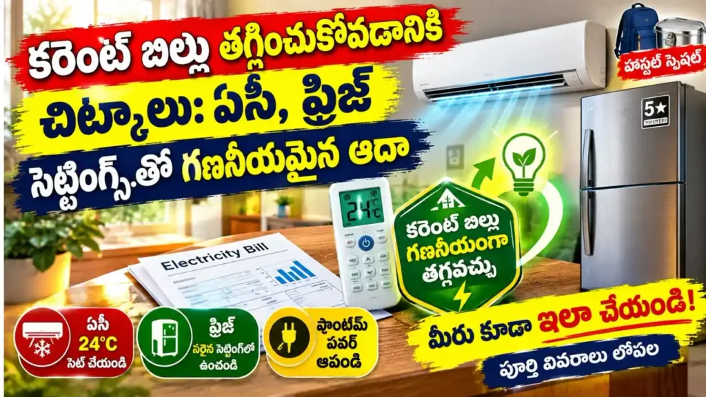 కరెంట్ బిల్లు తగ్గించుకోవడానికి చిట్కాలు : ఏసీ మరియు ఫ్రిజ్ సెట్టింగ్స్ మార్చడం ద్వారా కరెంట్ బిల్లు తగ్గించుకోవడానికి చిట్కాలు