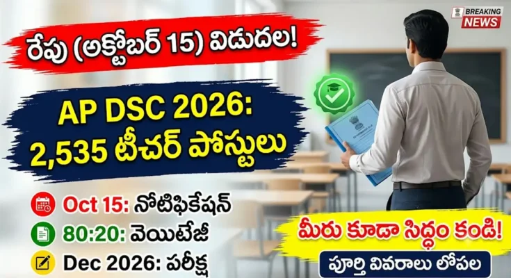 AP DSC Notification 2026 విడుదలకు సిద్ధం, 2,535 ఉపాధ్యాయ పోస్టుల భర్తీ వివరాలు