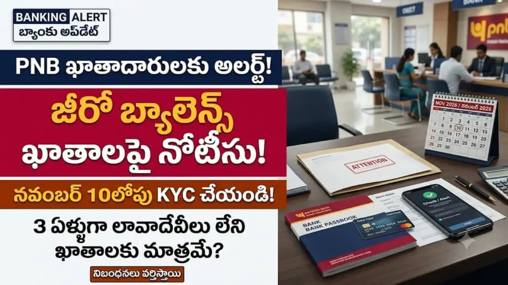 PNB ఖాతా మూసివేత నోటీసు:PNB జీరో బ్యాలెన్స్ ఖాతాల మూసివేత నోటీసు మరియు కేవైసీ గడువు వివరాలు
