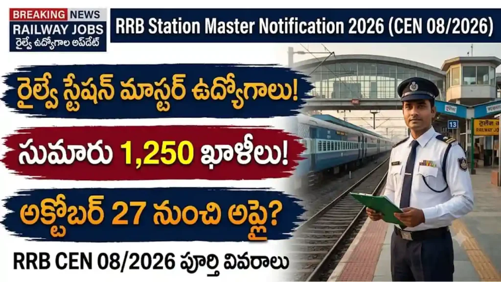 RRB స్టేషన్ మాస్టర్ నోటిఫికేషన్ 2026: RRB స్టేషన్ మాస్టర్ ఉద్యోగాల నోటిఫికేషన్ 2026 వివరాలు మరియు దరఖాస్తు విధానం